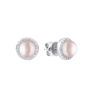 Cercei perle naturale roz pudra din argint cu cristale DiAmanti SK21483E_L-G (Argint 925‰ 1,7 g.)